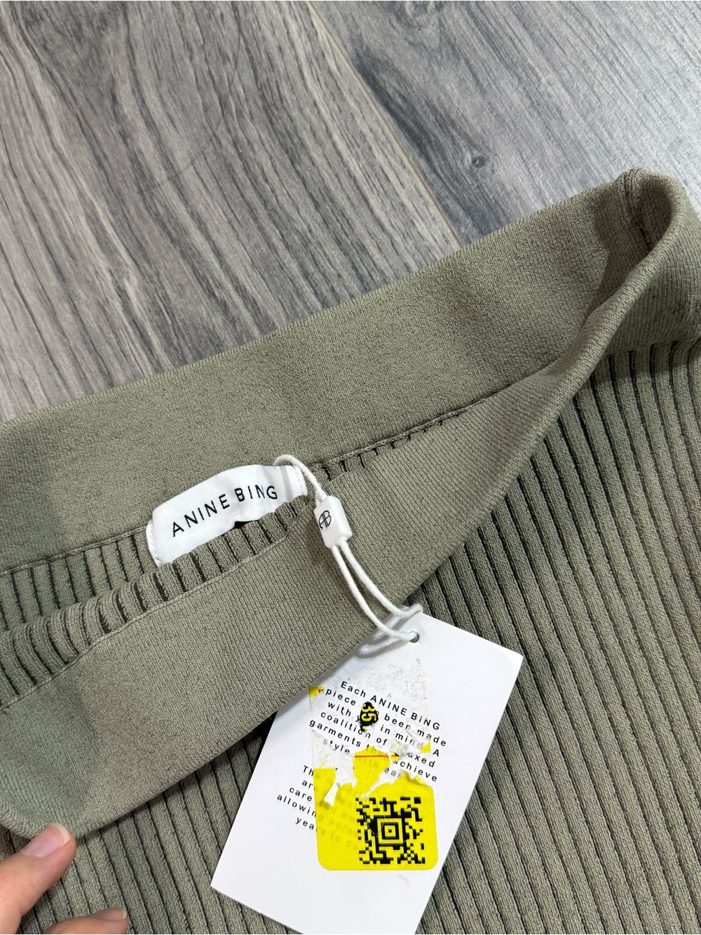 Anine Bing Ribbed Midi Pencil Skirt in Olive - Picture 3 of 4